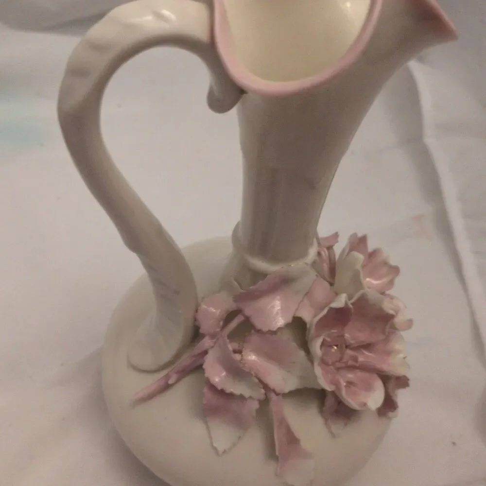 Vintage Lefton China Floral Ewer Pitcher Vase 22-28-70 Hand Painted Japan